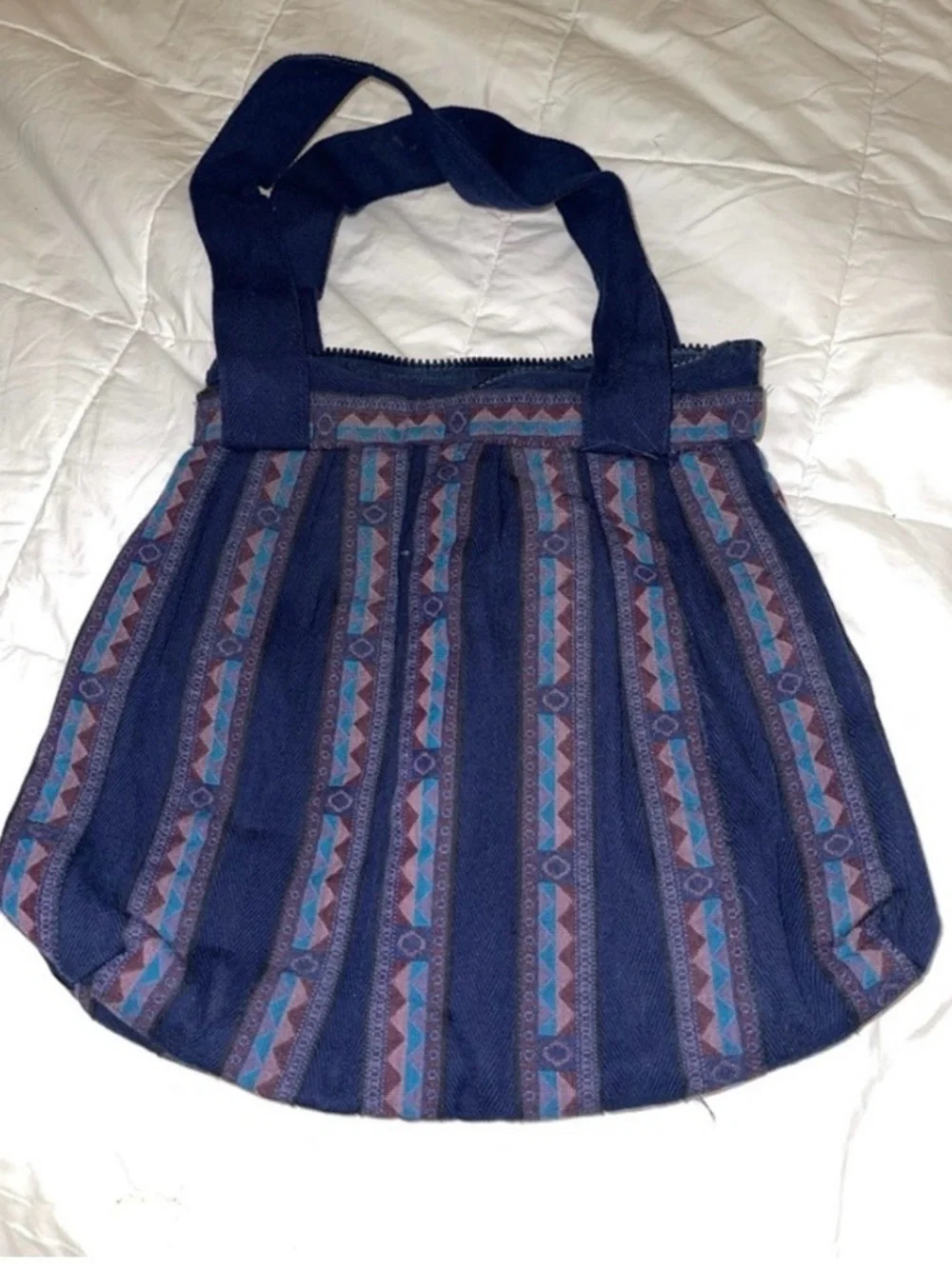 Handmade Bohemian Style Stylish Blue Patterned Quilt Tote Bag